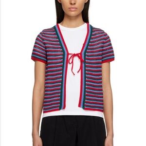 A.P.C. Red and Blue Striped Knit Cardigan